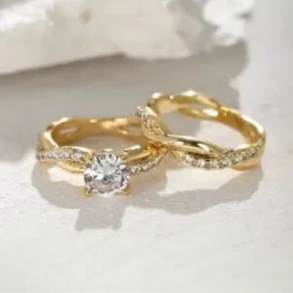 Engagement Ring Set New Gold?2PC Bridal Ring Set Wedding Ring Size 6, 7, 8